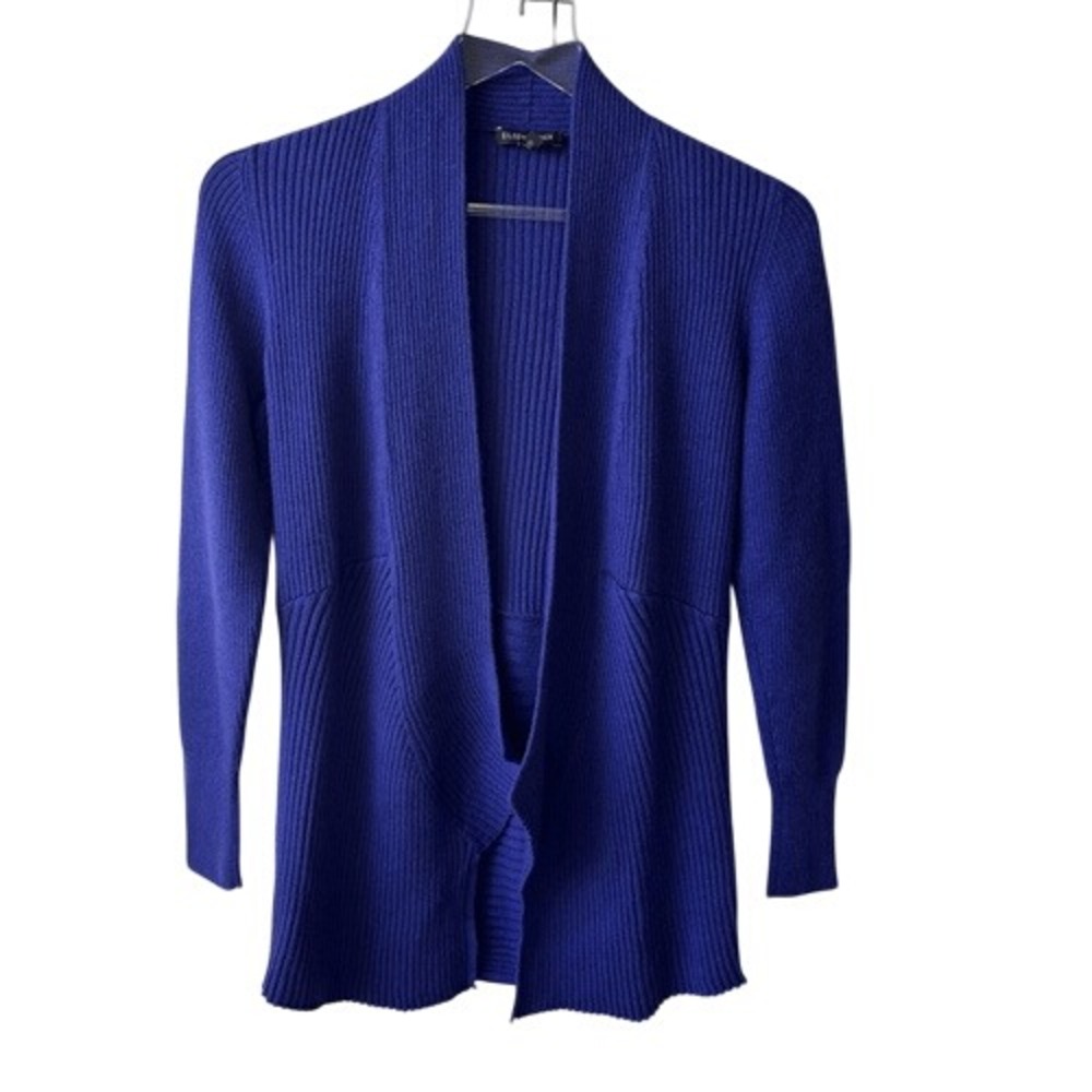 Eileen Fisher 100% Merino Wool Open Front Ribbed Sweater Violet Purple XS